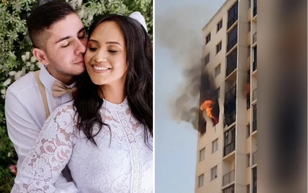 Graciane Rosa, Luiz Evaldo e o filho bebê morreram após incêndio em apartamento, em Valparaíso de Goiás — Foto: Reprodução/ Redes Socais e Reprodução/TV Anhanguera