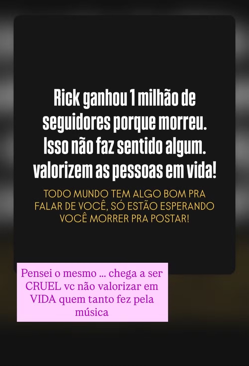 Roberta Miranda compartilhou publicação que questionava o aumento de seguidores de Rick após a morte do cantor — Foto: Reprodução/Stories do Instagram/Roberta Miranda