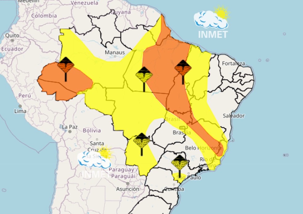 Dois alertas encobrem o Tocantins — Foto: Divulgação/Inmet