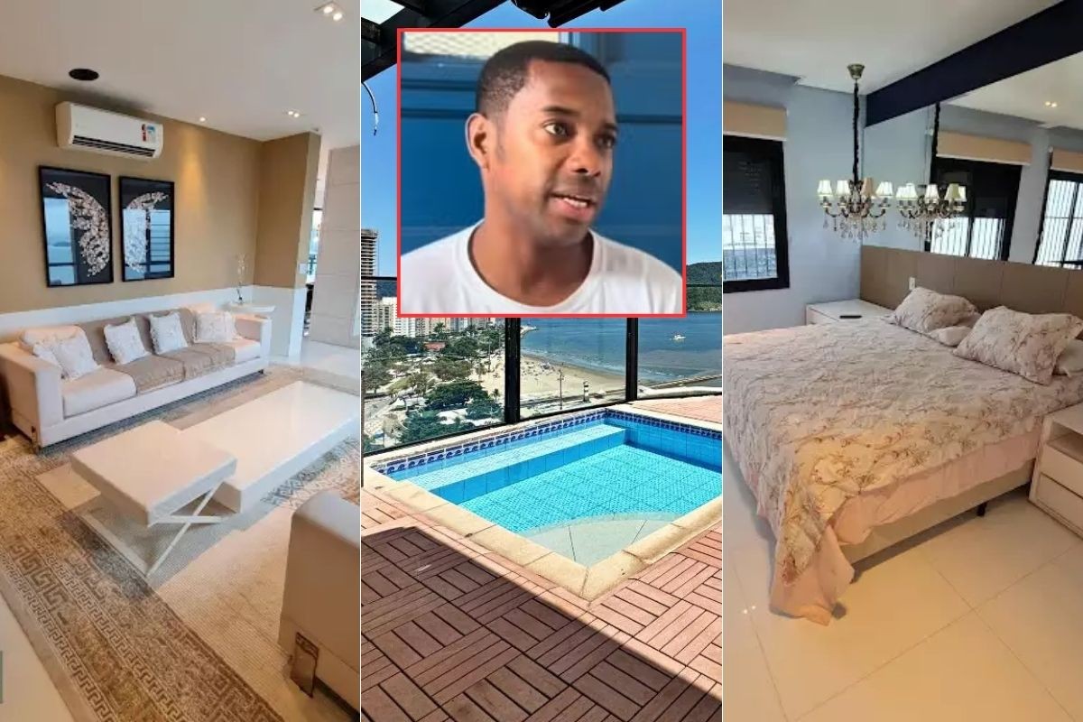 Veja a decoração da cobertura de Robinho que está à venda por R$ 11 milhões em Santos