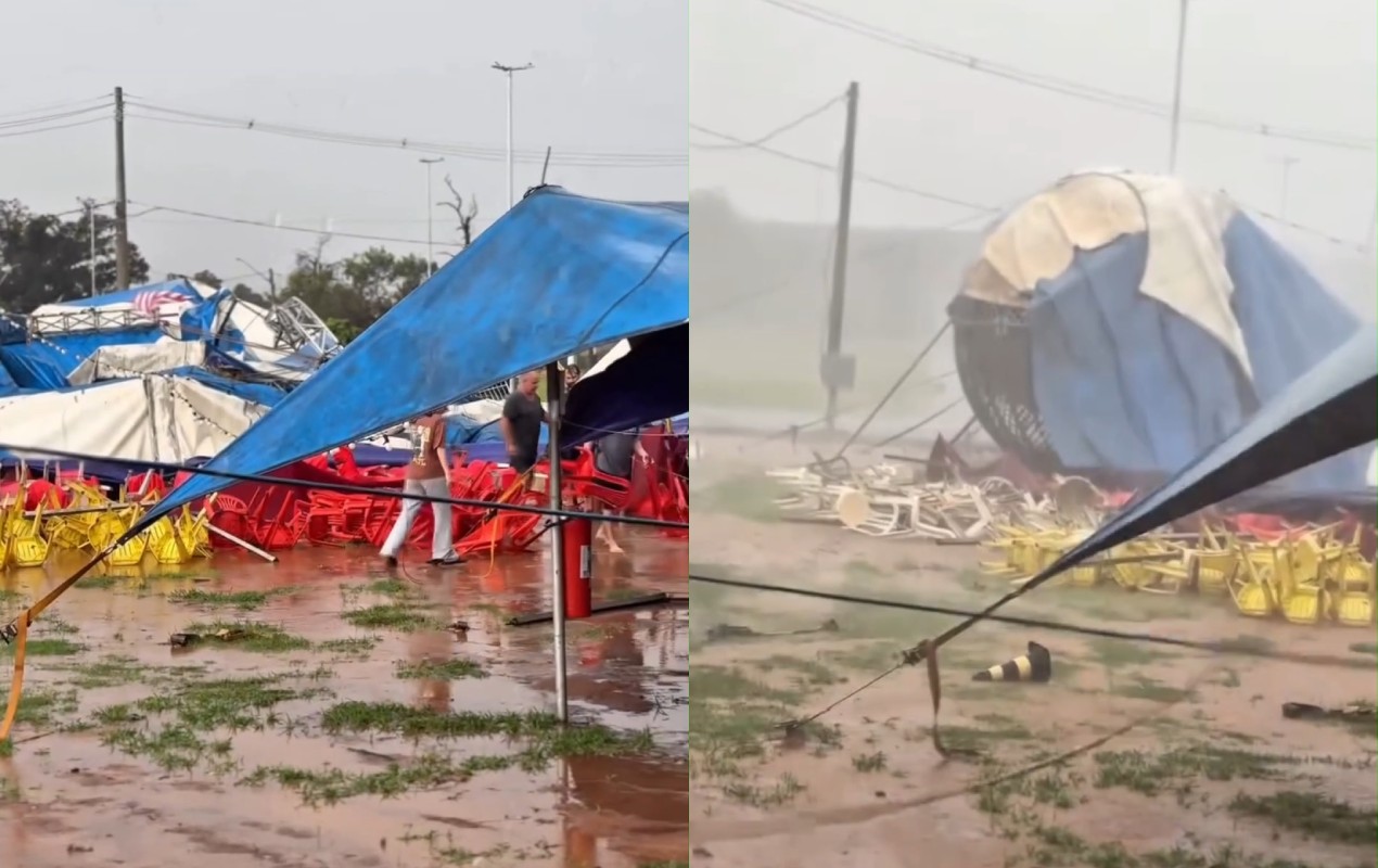 VÍDEO: temporal com ventos fortes derruba circo e causa estragos em Santa Cruz do Rio Pardo