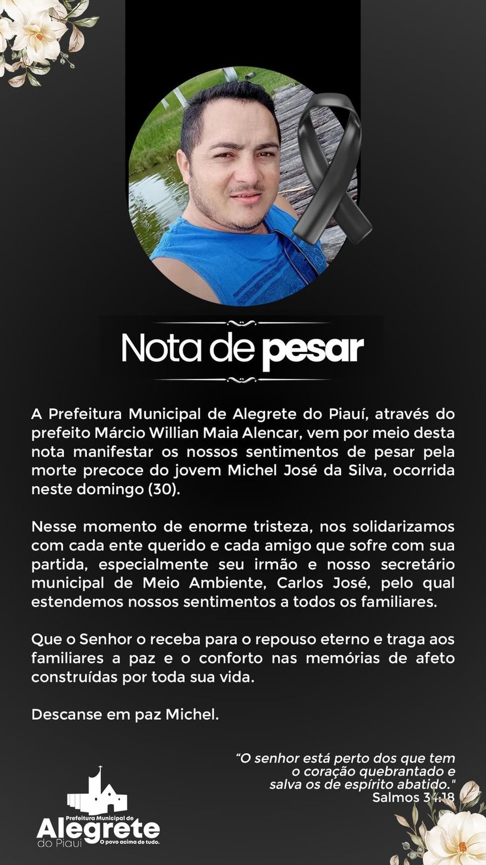 Motociclista morre após desviar de cachorro e bater em proteção de ponte — Foto: Prefeitura de Alegrete do Piauí