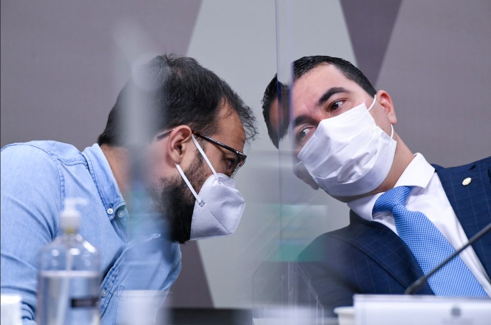 Irmãos Luis Ricardo Miranda (esq.) e Luis Miranda (dir.), durante depoimento à CPI da Covid, em imagem de arquivo — Foto: Jefferson Rudy/Agência Senado