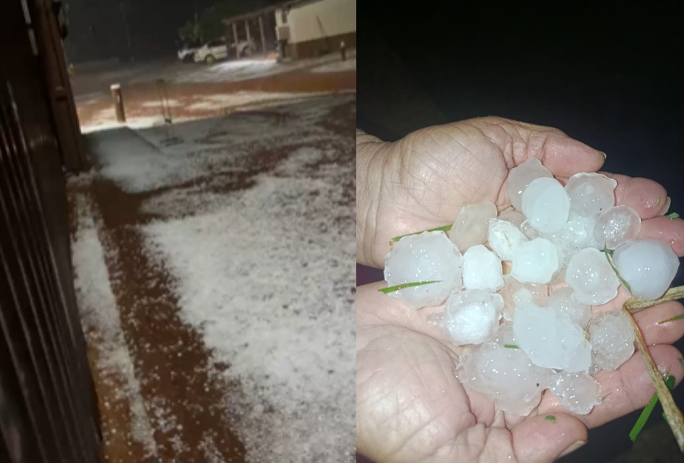 Granizo cobre ruas e impressiona moradores durante temporal em Ponta Porã — Foto: Eva de Souza Bittencourt