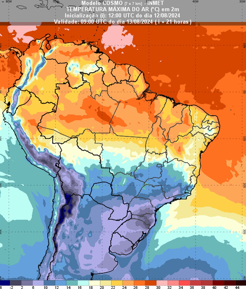 Centro-Sul do país deve ter dia frio com ar polar que avança nesta terça-feira (13). — Foto: Inmet