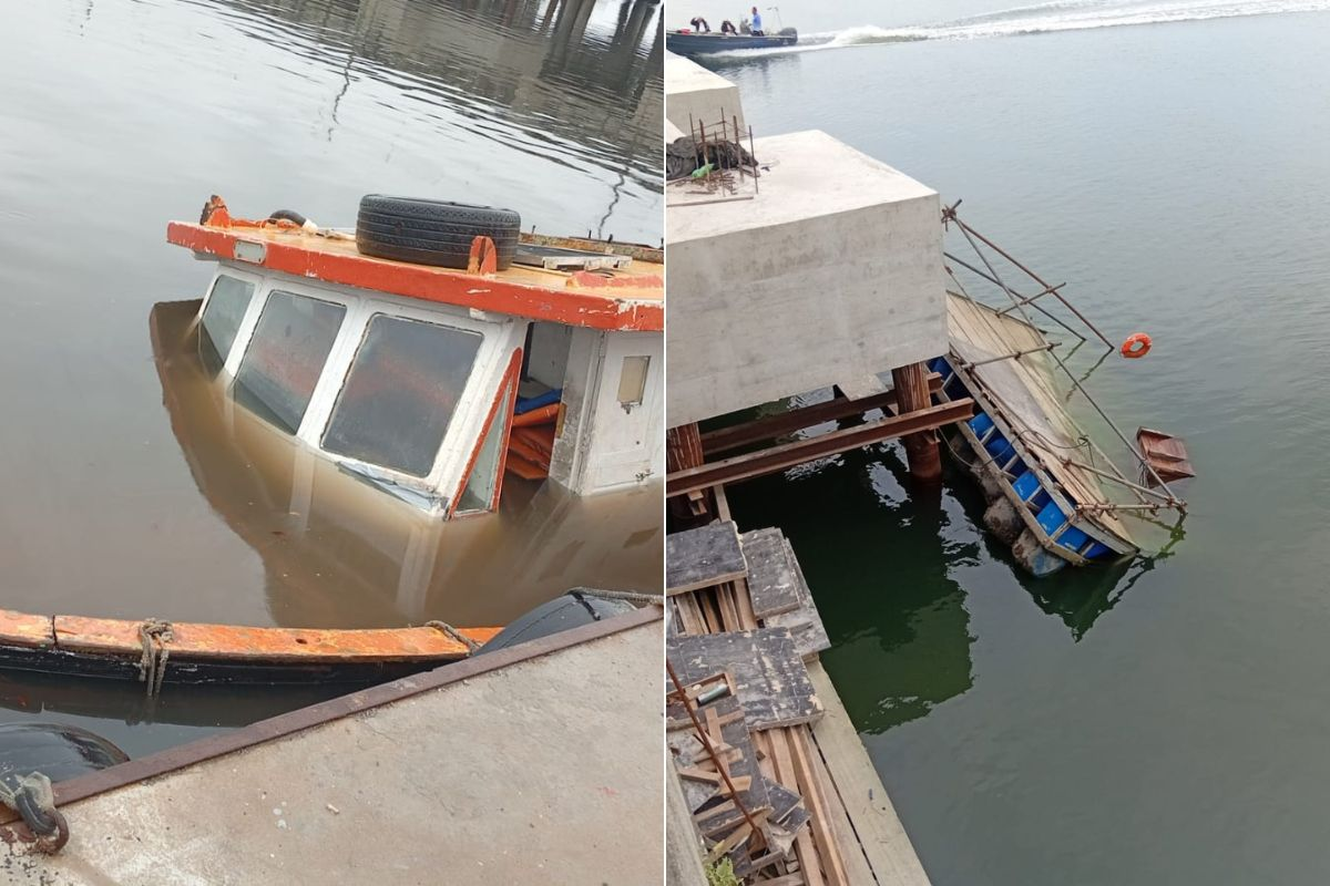 Barco e balsa afundam após instabilidade da maré em São Vicente