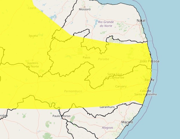 Inmet emite alerta de perigo potencial de chuvas intensas para João Pessoa, Campina Grande e outras 216 cidades da PB