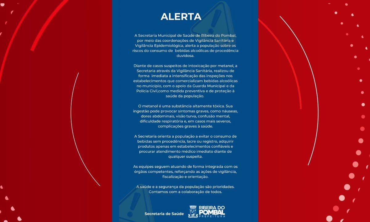 Prefeitura proíbe consumo e comercialização de bebidas destiladas após intoxicações por metanol em cidade da Bahia
