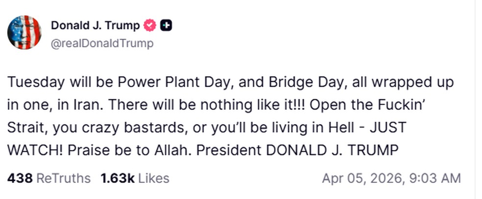 Trump ameaça Irã com novos ataques — Foto: Reprodução/Truth Social