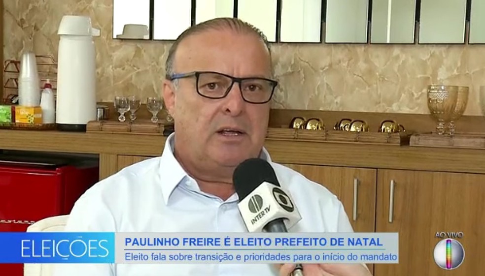 Paulinho Freire, prefeito eleito de Natal, durante entrevista ao RN1 — Foto: Inter TV Cabugi/Reprodução