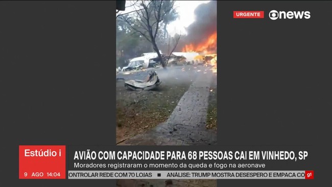 Avio com capacidade para 68 pessoas cai em Vinhedo, SP