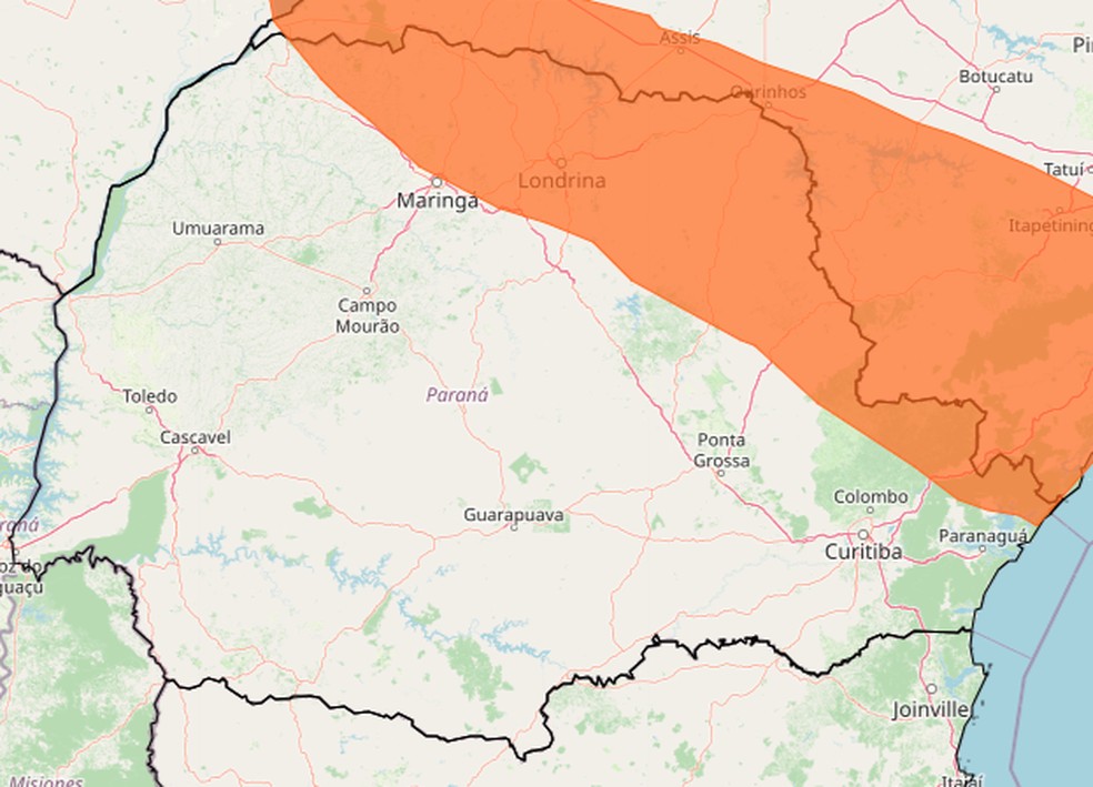 Inmet emite alerta de tempestade para 120 municípios do Paraná; veja lista — Foto: INMET