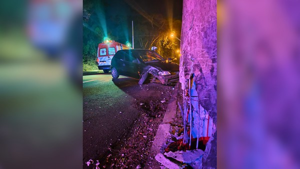 Passageira fica ferida após carro bater em poste de energia em São José do Rio Preto