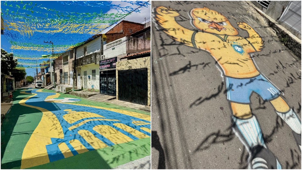 Rua Santa Inês, no Bairro Pirambu, em Fortaleza, foi decorada pelo moradores em homenagem à Copa do Mundo. — Foto: Gleisiane Rodrigues/ Arquivo pessoal