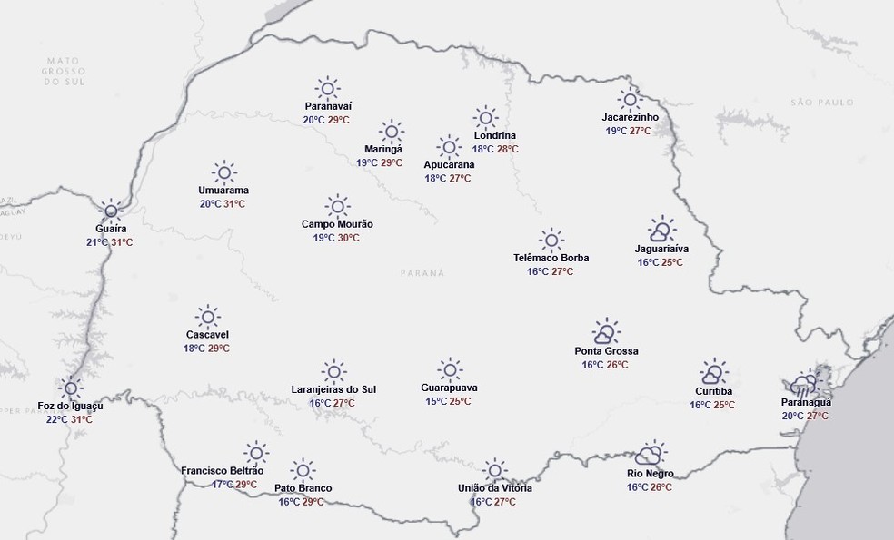 Previsão do tempo do Simepar para sexta (13) — Foto: Reprodução/Simepar