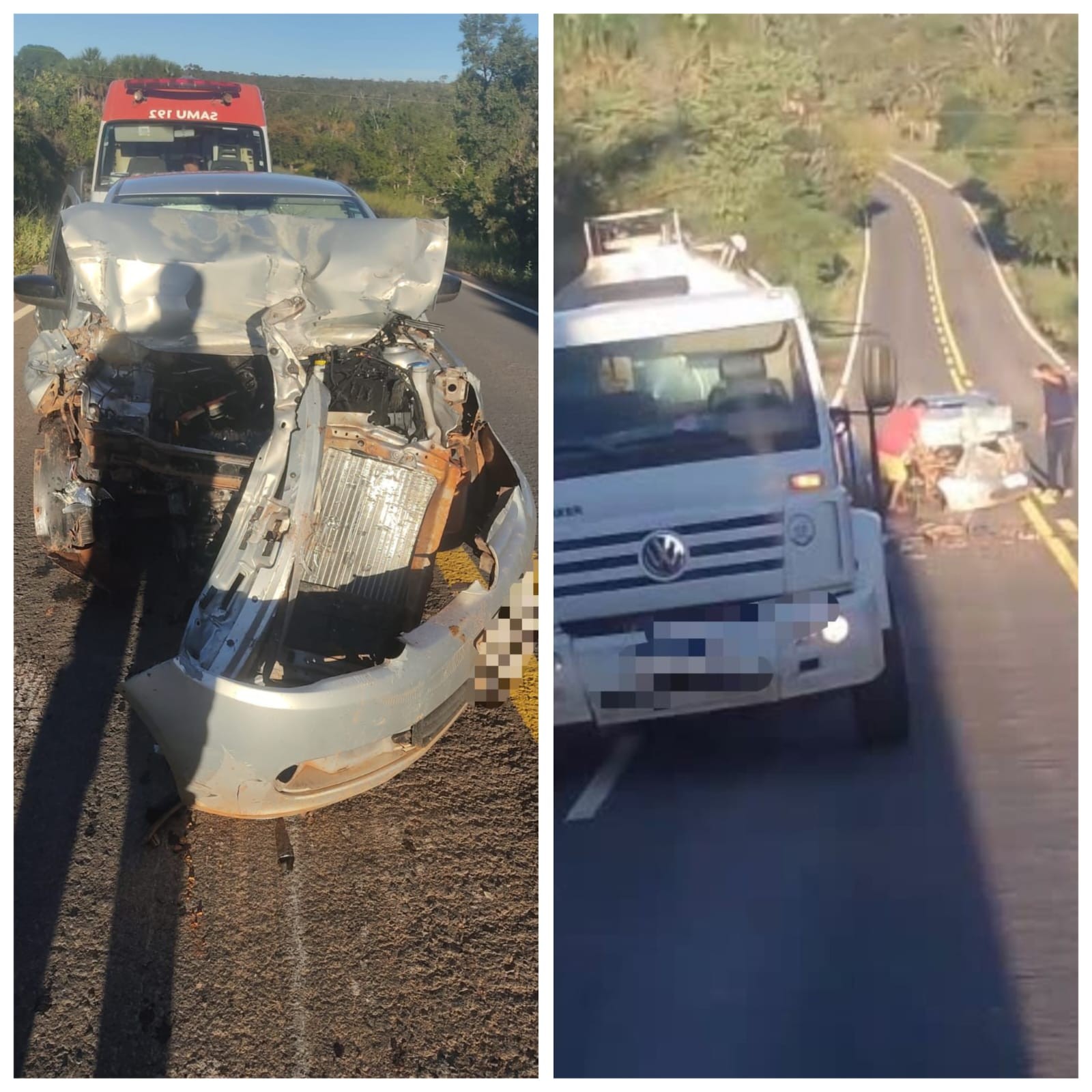 Batida entre carro e caminhão deixa casal ferido na MGC-135