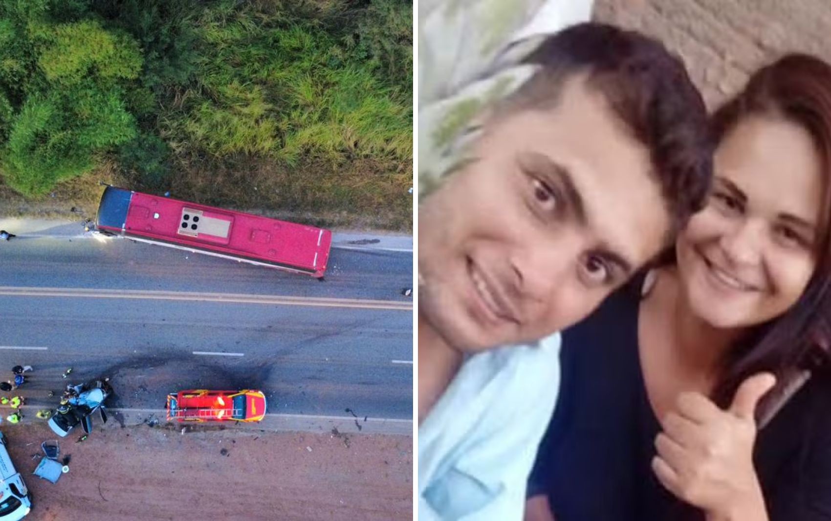 Carro de casal que morreu em acidente após sair de reunião de família invadiu a pista contrária e bateu contra ônibus, diz polícia