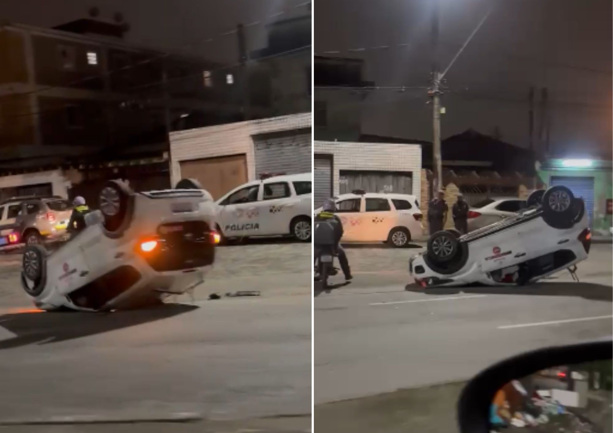 Homem capota carro de empresa e é preso por embriaguez no litoral de SP; VÍDEO