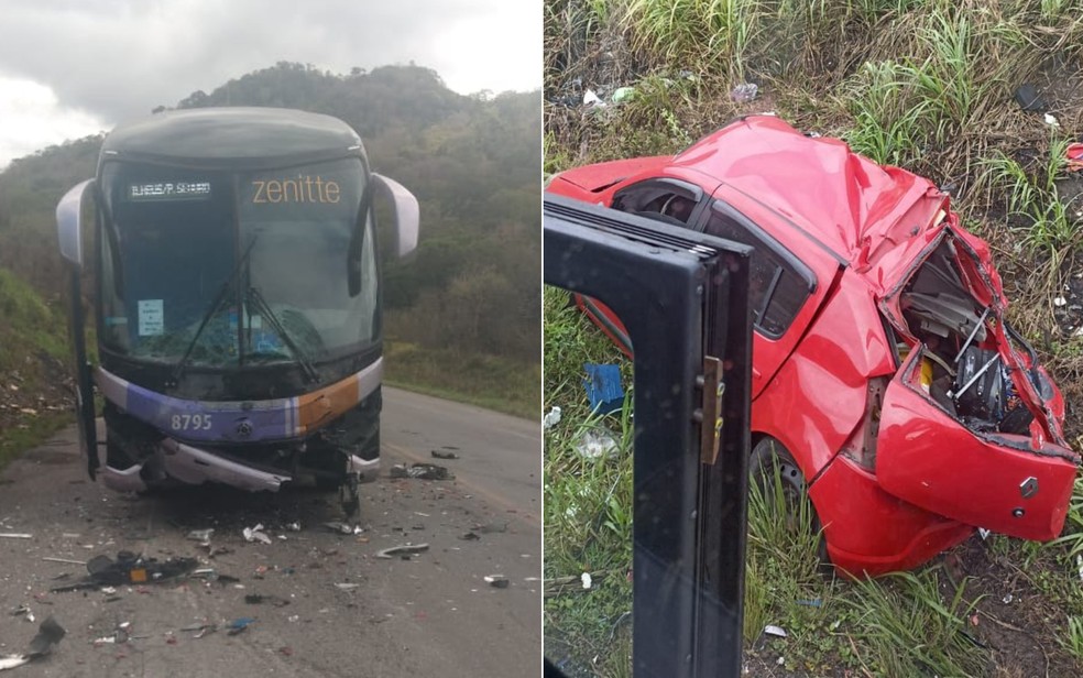 Carro ficou destruído após a batida — Foto: Redes sociais