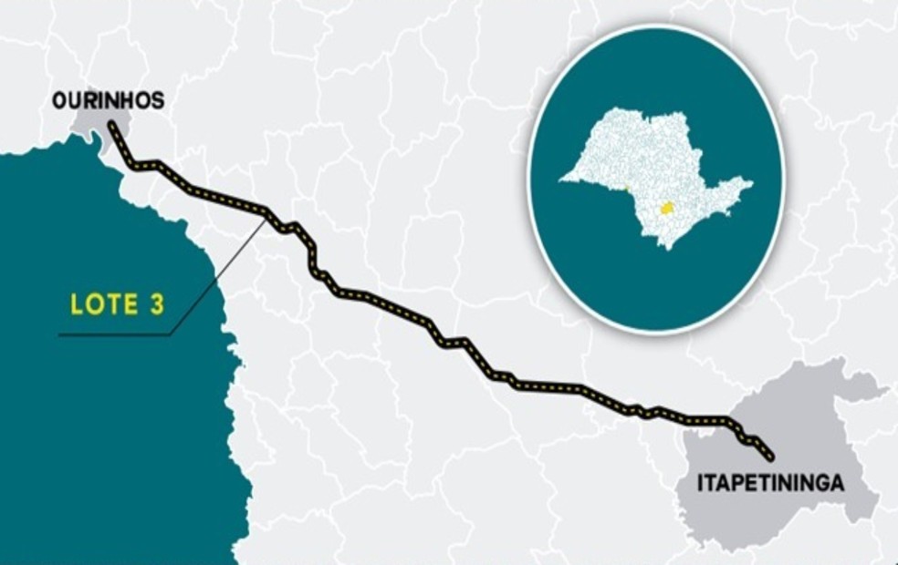 O Lote Paranapanema abrange trechos entre Ourinhos e Itapetininga, além de outros 11 municípios — Foto: Reprodução/Governo do Estado de São Paulo