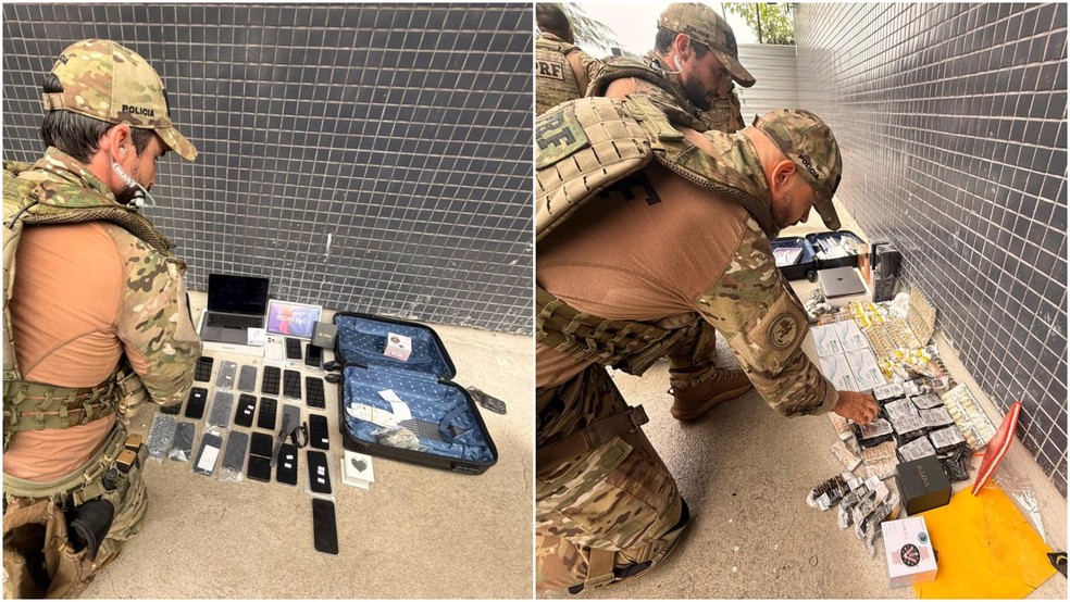 PRF apreende anabolizantes, emagrecedores e iPhones escondidos em carro no Ceará. — Foto: Reprodução/PRF