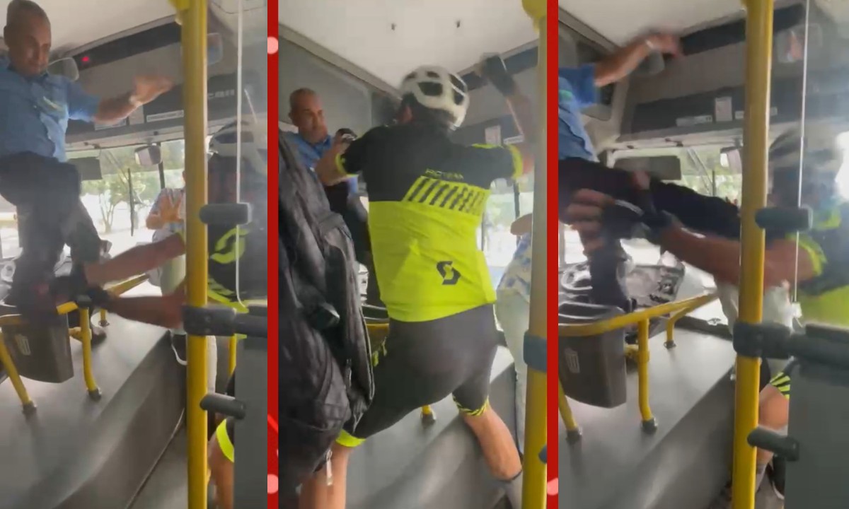 VÍDEO: motorista de ônibus e ciclista trocam socos durante briga de trânsito em Feira de Santana