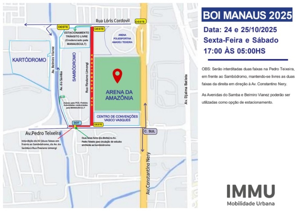 Para o Boi Manaus, nos dias 24 e 25, o IMMU organizará o trânsito na avenida Pedro Teixeira, em frente ao sambódromo. — Foto: Divulgação