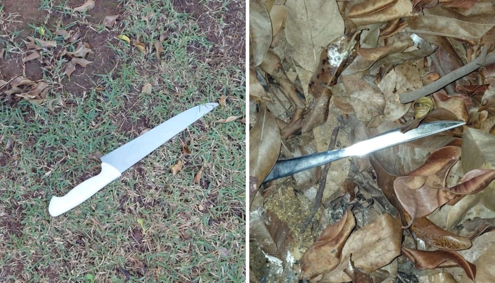 Facas apreendidas após ataque a três funcionários de hotel em Paulínia (SP): de acordo com a Guarda, facas foram afiadas artesanalmente e transformadas em punhais — Foto: Arquivo pessoal