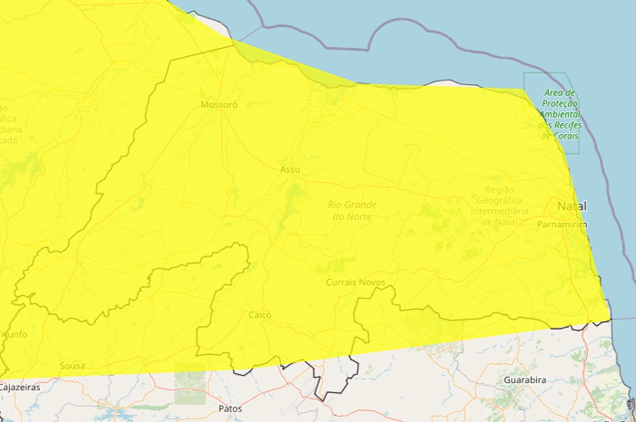 Inmet emite alerta de chuvas intensas para todas as regiões do RN