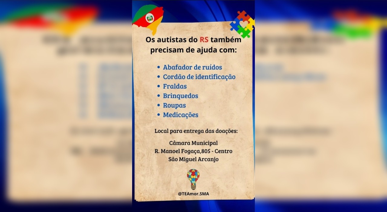 Campanha arrecada itens essenciais para autistas do Rio Grande do Sul 