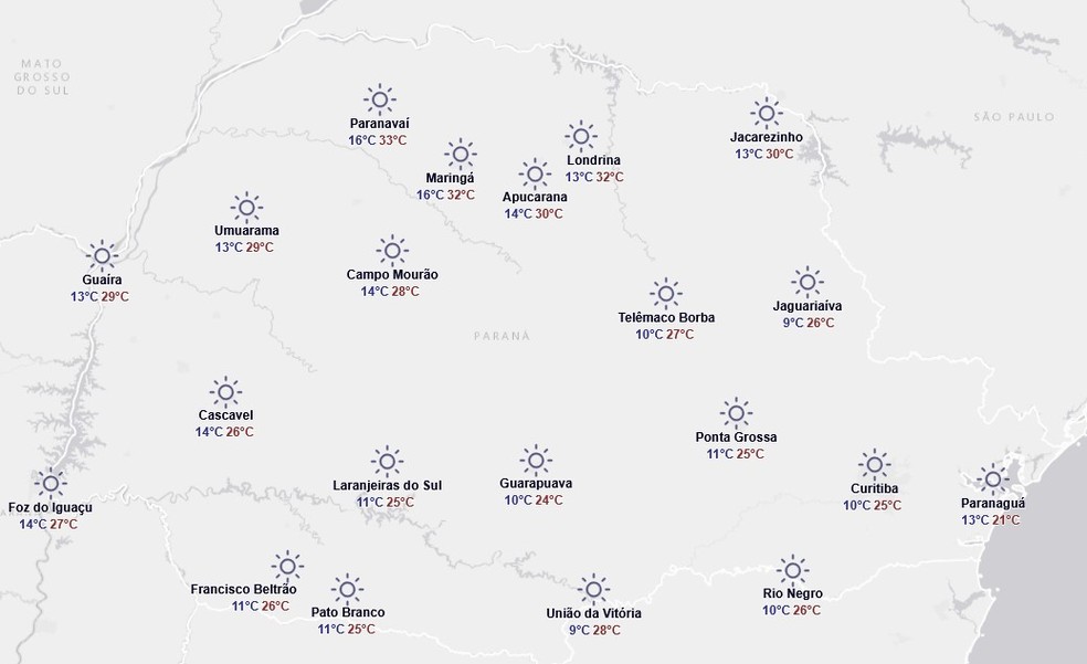 Previsão do tempo do Simepar para quinta-feira, 11 de setembro — Foto: Reprodução/Simepar