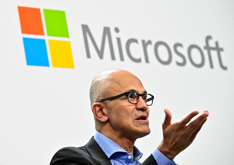 Satya Nadella, CEO da Microsoft, em 27 de fevereiro de 2019 — Foto: Tobias SCHWARZ/AFP