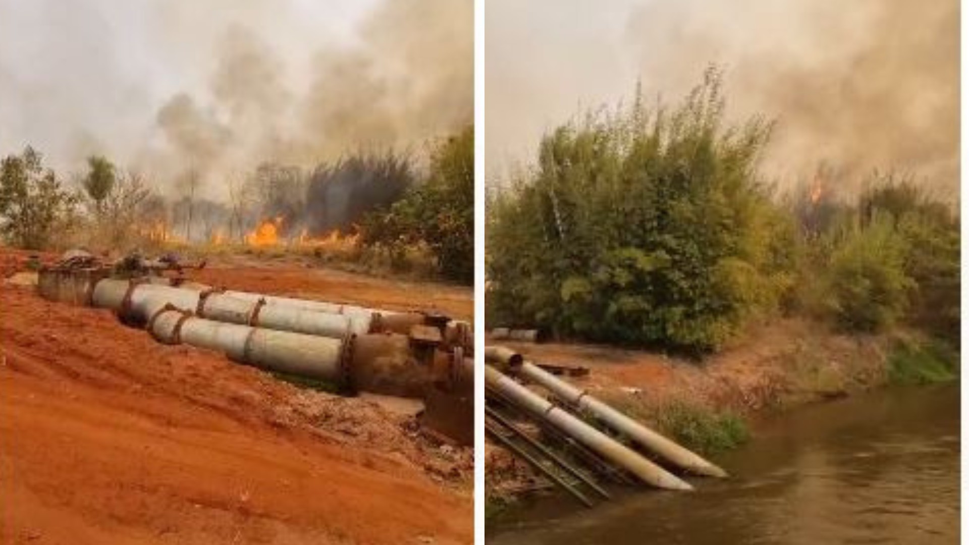 Incêndio florestal de grande extensão atinge casas às margens do rio Itaquerê no interior de SP