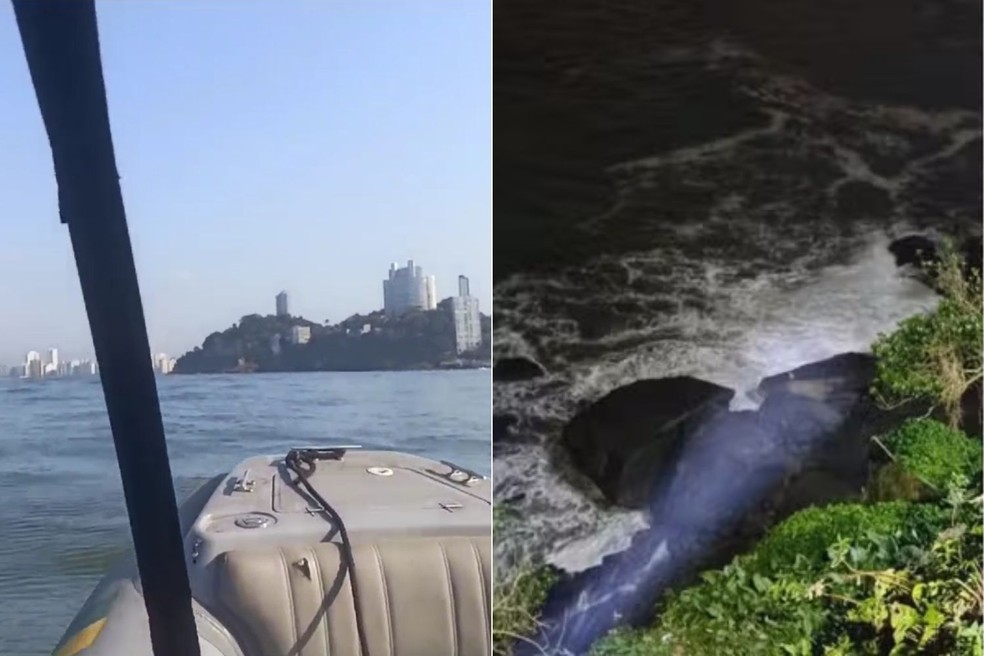 Autoridades realizam buscas após barco naufragar em São Vicente (SP) — Foto: Divulgação/GBMar e Arquivo Pessoal/Roni Pantera