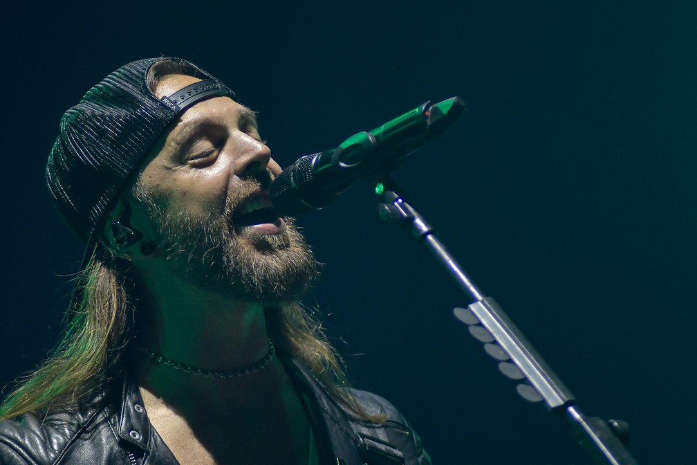 A banda Bullet For My Valentine se apresenta no Palco Sunset durante o festival Rock in Rio 2022, nesta Sexta-feira (2) — Foto: Wallace Teixeira/Futura Press/Estadão Conteúdo