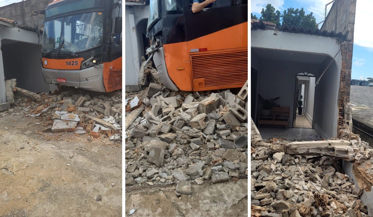 Motorista erra manobra e ônibus derruba muro de casa em Campinas