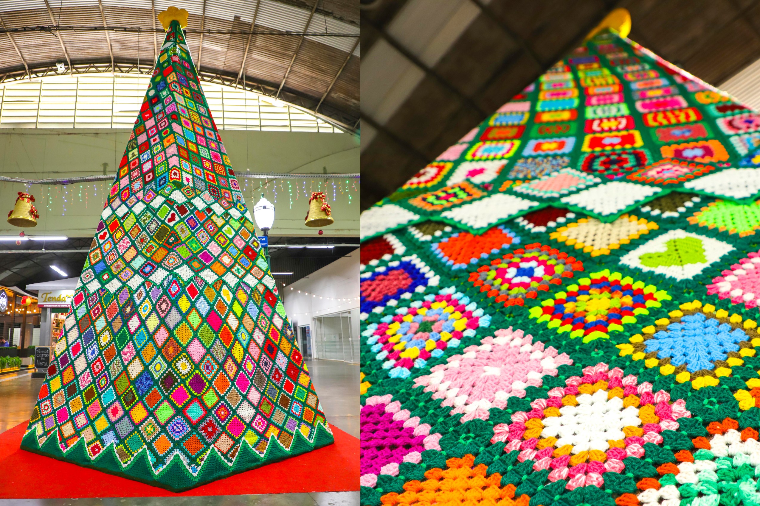 Voluntários produzem árvore de Natal de crochê de 7 metros em Curitiba; veja fotos