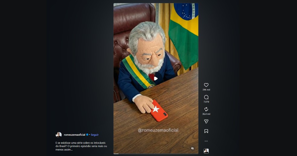 Boneco semelhante a Lula aparece em vídeo publicado por Romeu Zema e produzido com inteligência artificial — Foto: Reprodução/Instagram