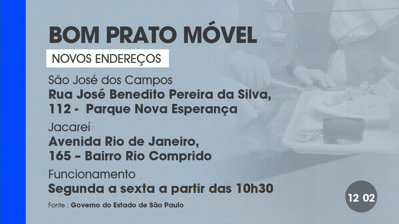 Bom Prato Móvel de São José dos Campos e Jacareí, irão funcionar em novos locais a partir desta segunda