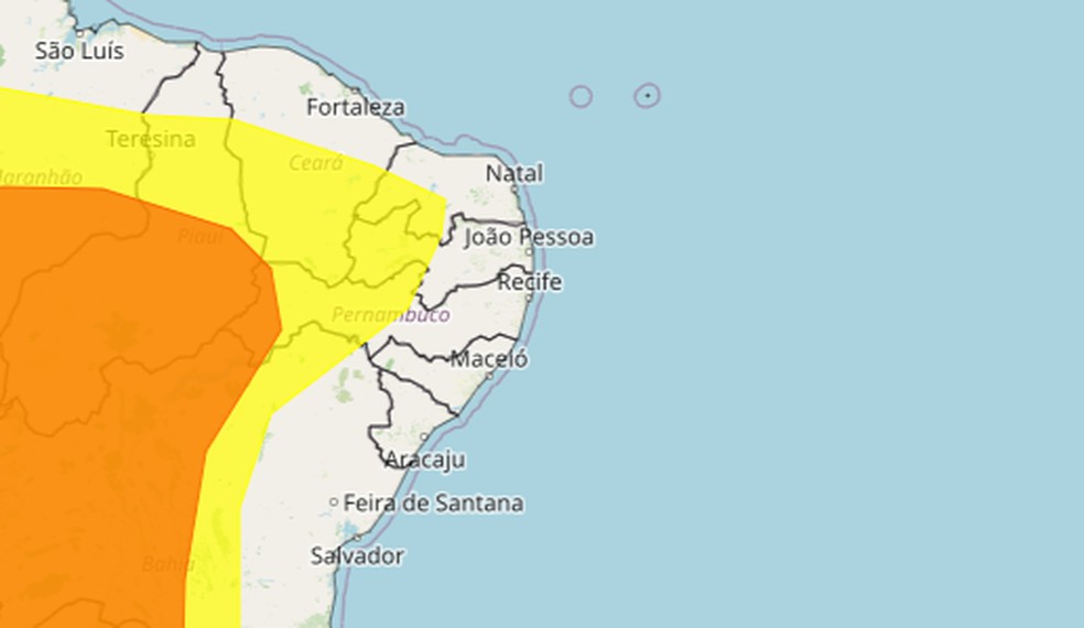 Regi&atilde;o afetada pelo alerta de baixa umidade do Inmet na Para&iacute;ba &mdash; Foto: Inmet/Reprodu&ccedil;&atilde;o