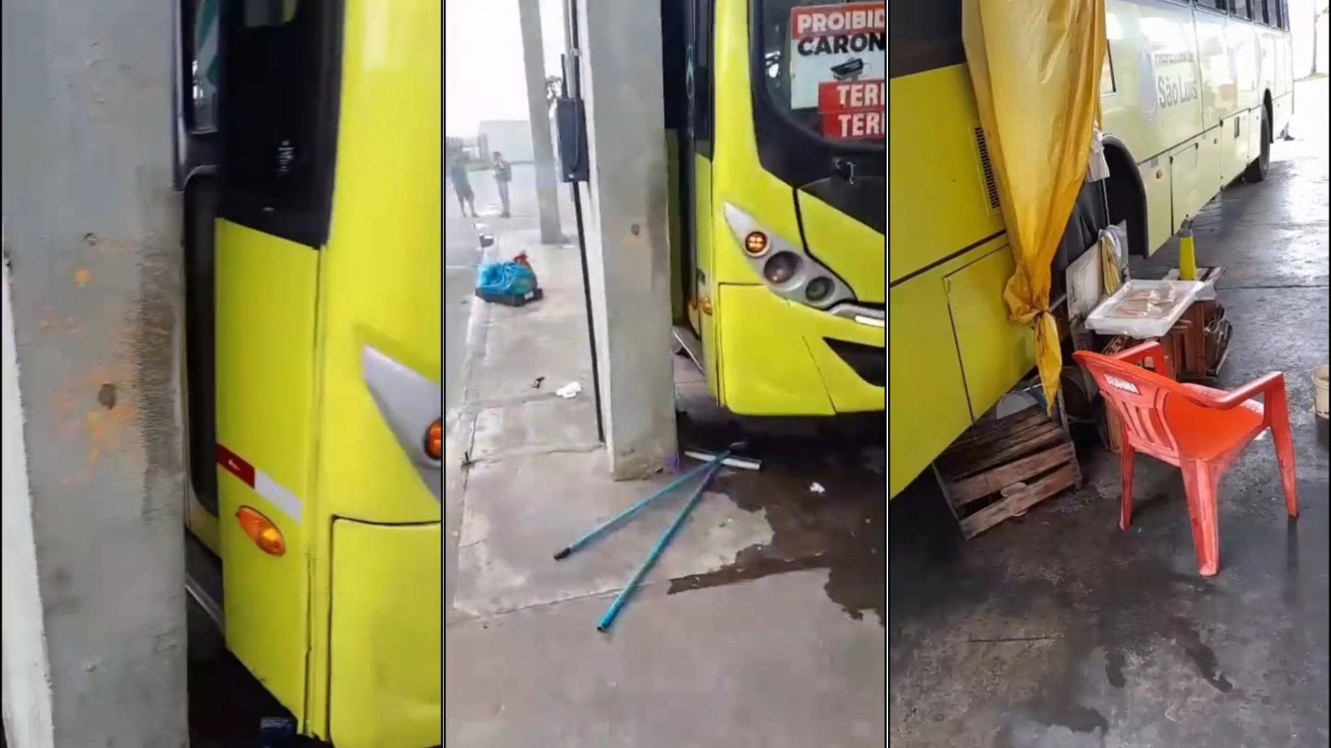 Ônibus apresenta problema no freio e causa acidente no Terminal da Praia Grande em São Luís