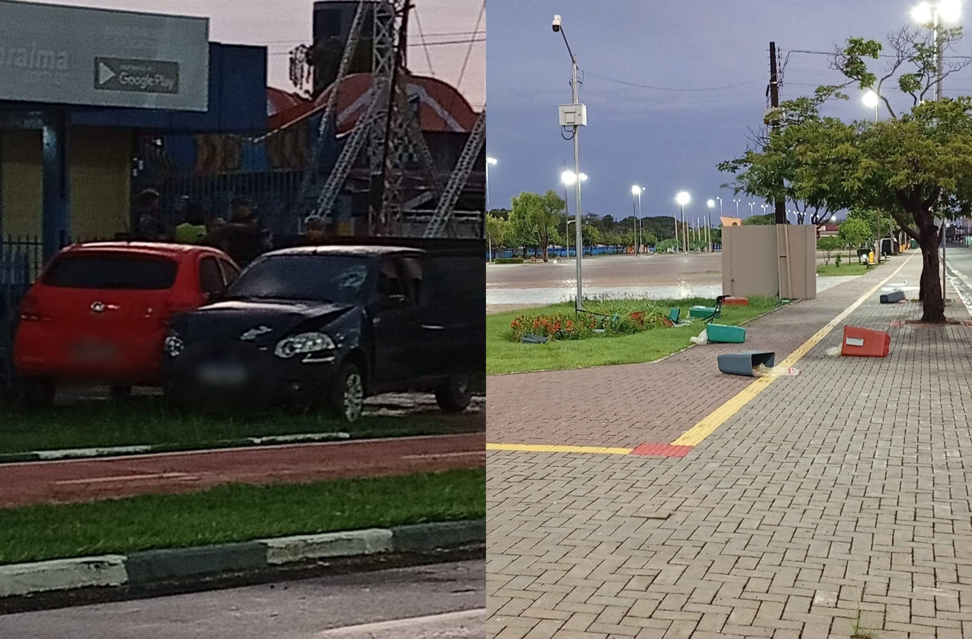 Jovem é preso após tentar atropelar companheiro, bater em carro estacionado e destruir lixeiras em Boa Vista