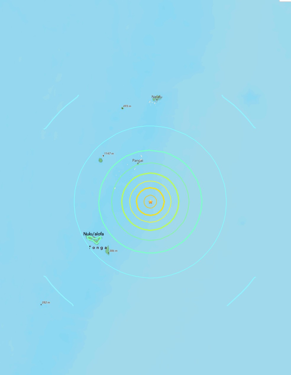 Imagem do tremor de terra registrado em Tonga, no Pacífico, registrada pelo USGS — Foto: Reprodução USGS
