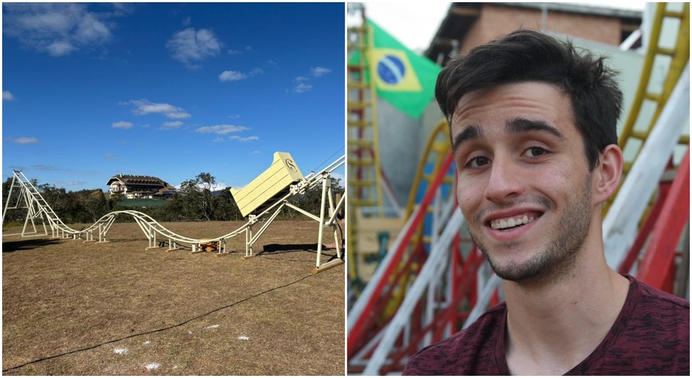 Estudante de engenharia, Gustavo Machado, viralizou ao construir uma montanha-russa no quintal e hoje trabalha na construção do brinquedo no Cacau Park, em Itu (SP) — Foto: Gustavo Machado/Arquivo pessoal