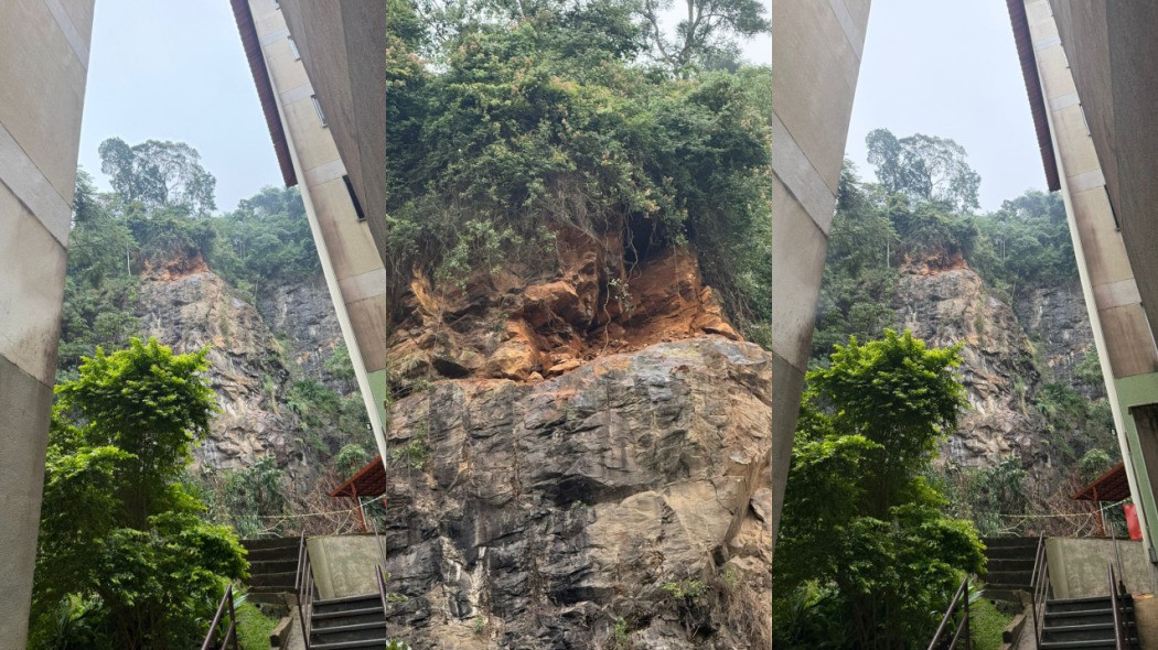 Queda de blocos rochosos atinge fundos de condomínio na rua Olegário Maciel, em Juiz de Fora