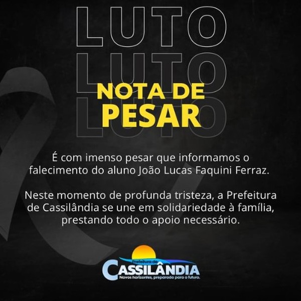 Nota oficial da prefeitura de Cassilândia. — Foto: Redes sociais