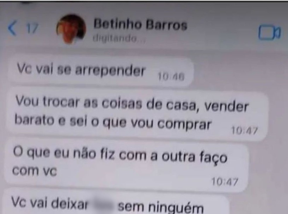 Betinho Barros ameaçou matar Rayssa de Sá por mensagem de texto antes do feminicídio — Foto: TV Cabo Branco/Reprodução