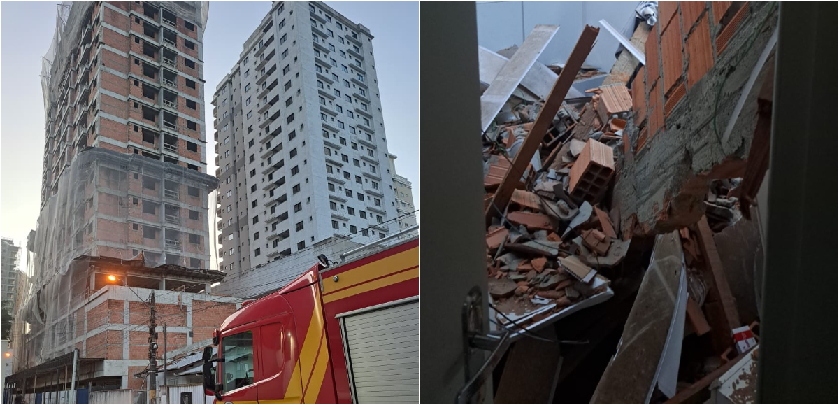 Muro de prédio em construção desaba sobre casa e fere homem que dormia em quarto no Litoral Norte de SC