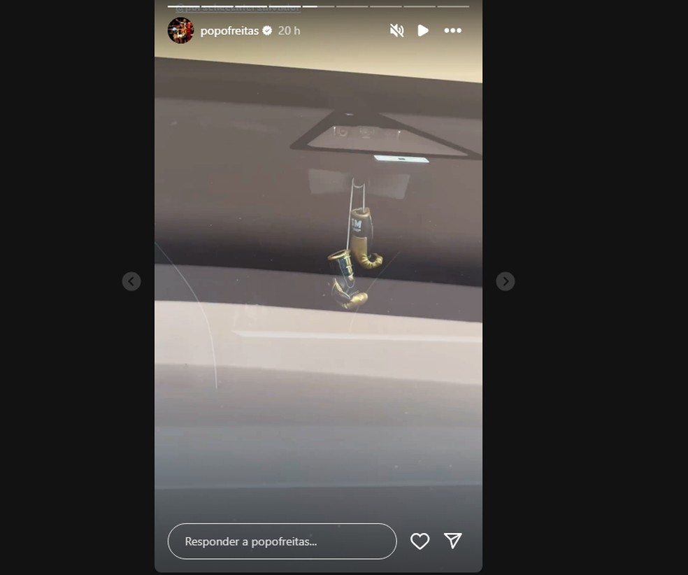 No vídeo publicado nas redes sociais, é possível ver que Popó colocou um pingente decorativo com duas luvinhas de boxe no retrovisor da picape — Foto: Redes Sociais