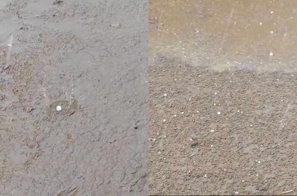 Chuva de granizo em Uiramuntã, na tarde do dia 15 de outubro de 2023 — Foto: Defesa Civil Uiramutã/Divulgação